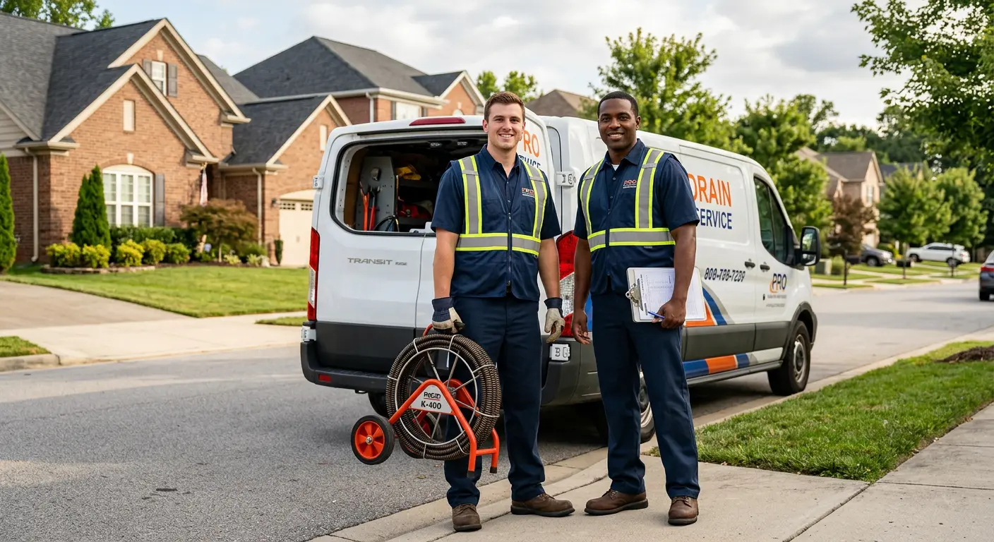 Sewer and drain service team with equipment ready for work in Paradise