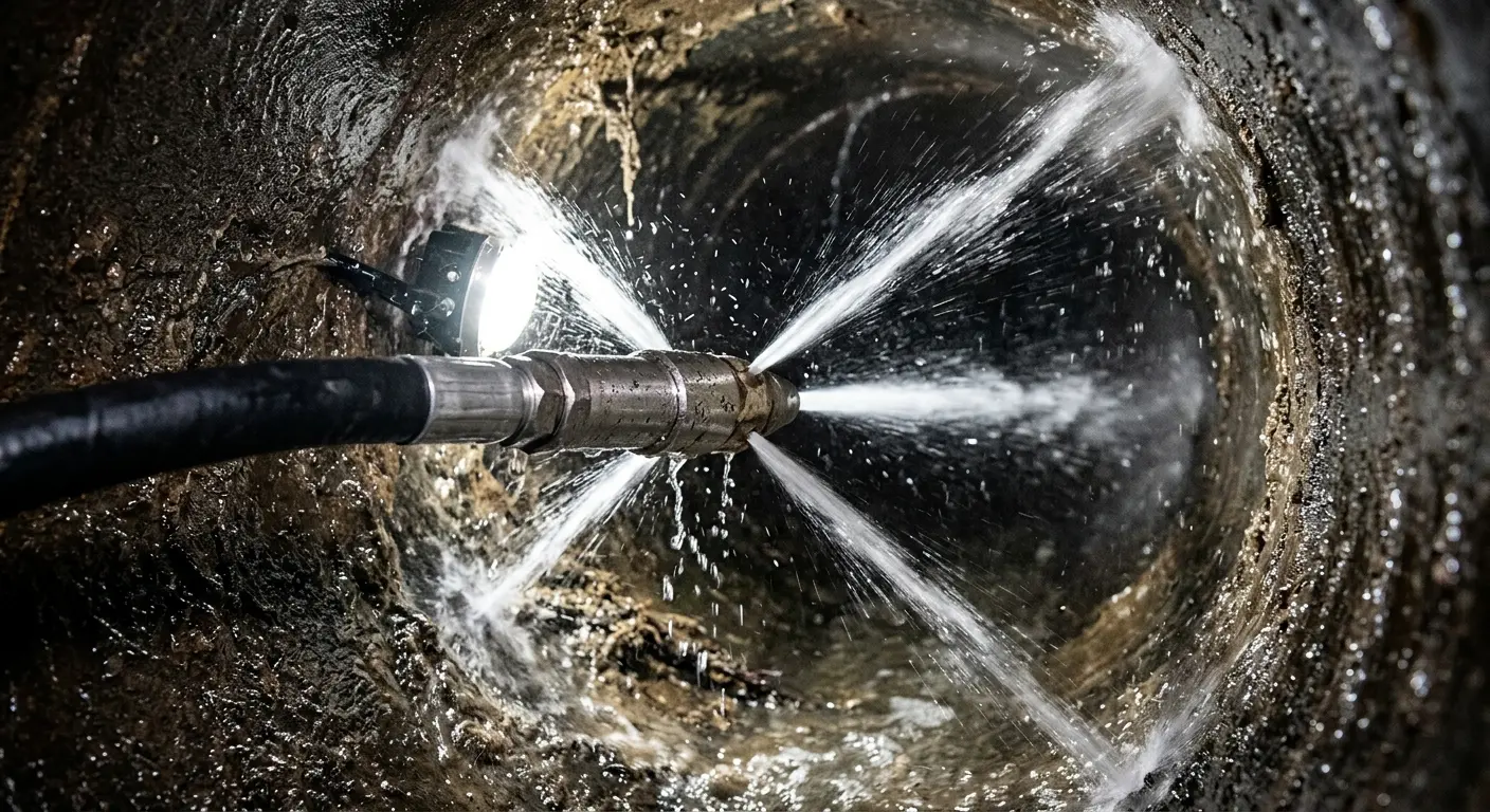 High-pressure hydro jetting nozzle cleaning sewer pipe for Storm Drain Cleaning in Paradise